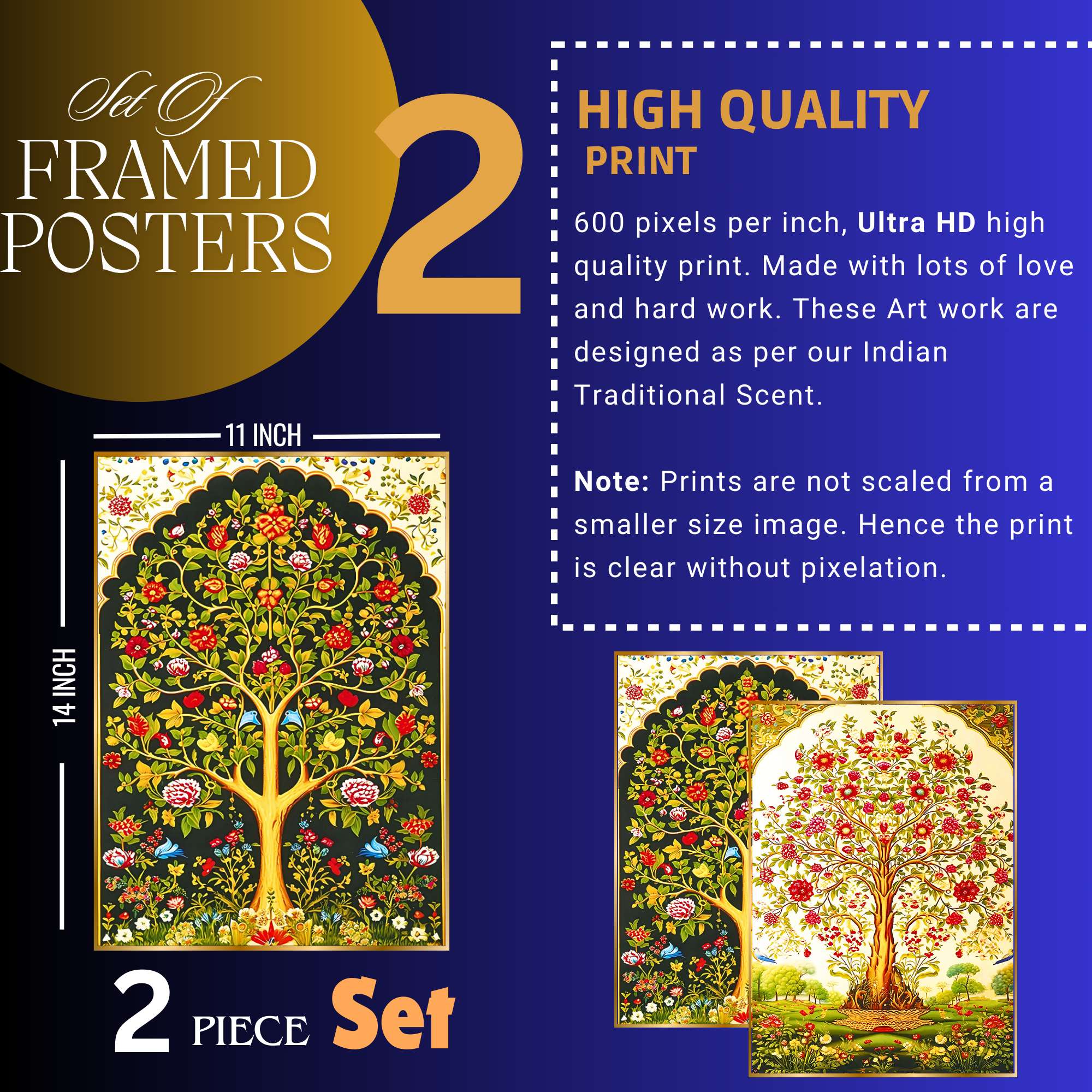 Set of Two Wall Paintings for Wall Dacoration Golden Framed Wall Paintings for Living Room & Bedroom Wall Art for Home Decoration & Office Wall Décor (14x11 inch CH-GD2-17) - Image 2