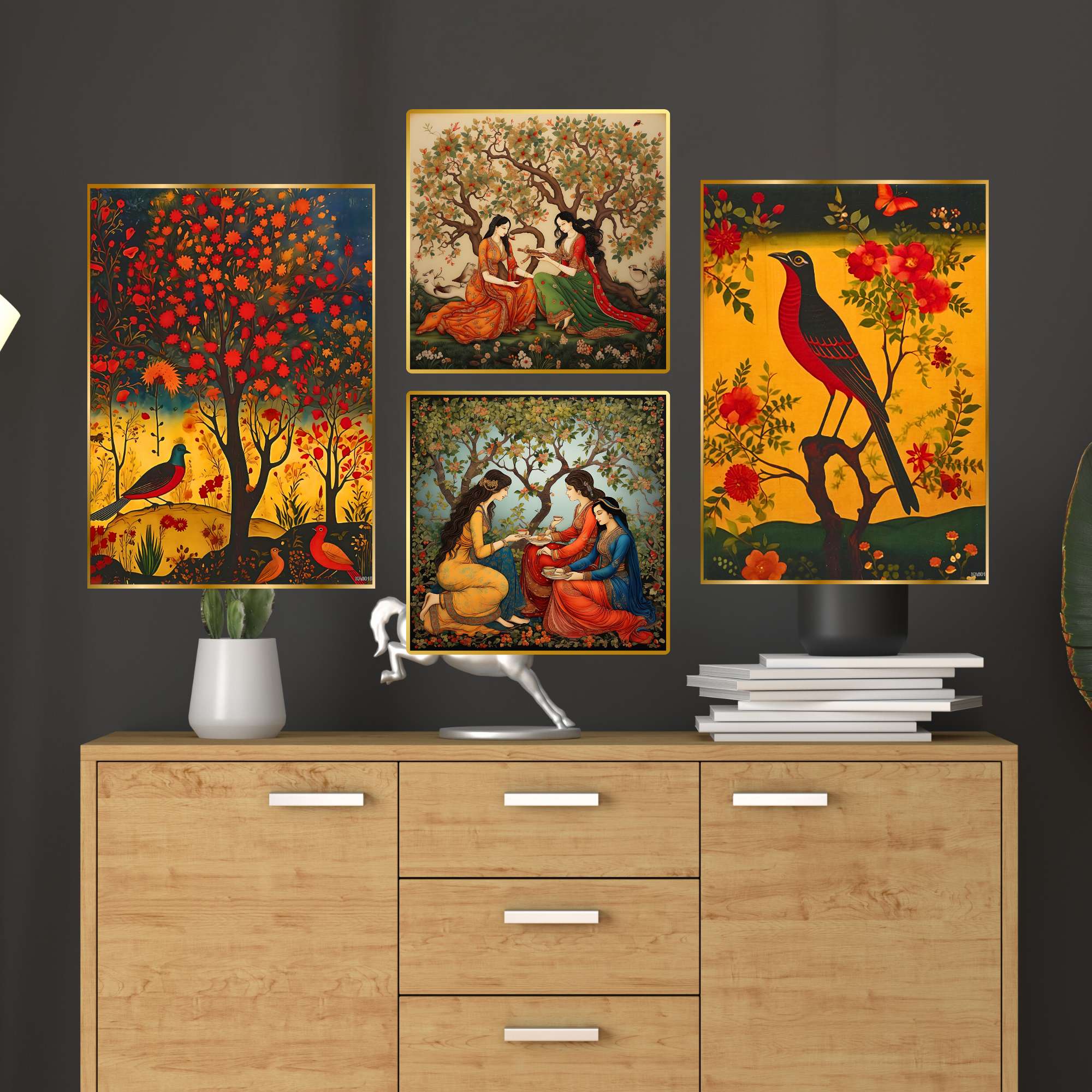 Set of Four Wall Paintings for Wall Dacoration Golden Framed Wall Paintings for Living Room & Bedroom Wall Art for Home Decoration & Office Wall Décor (13x10 inch CH-GD4-13) - Image 3